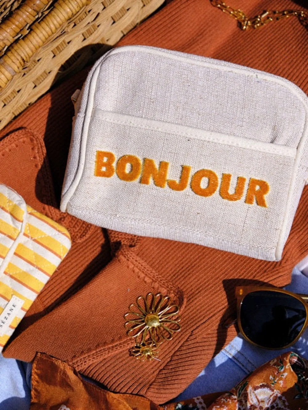 Sezane Jute Bonjour Beauty Case NWT